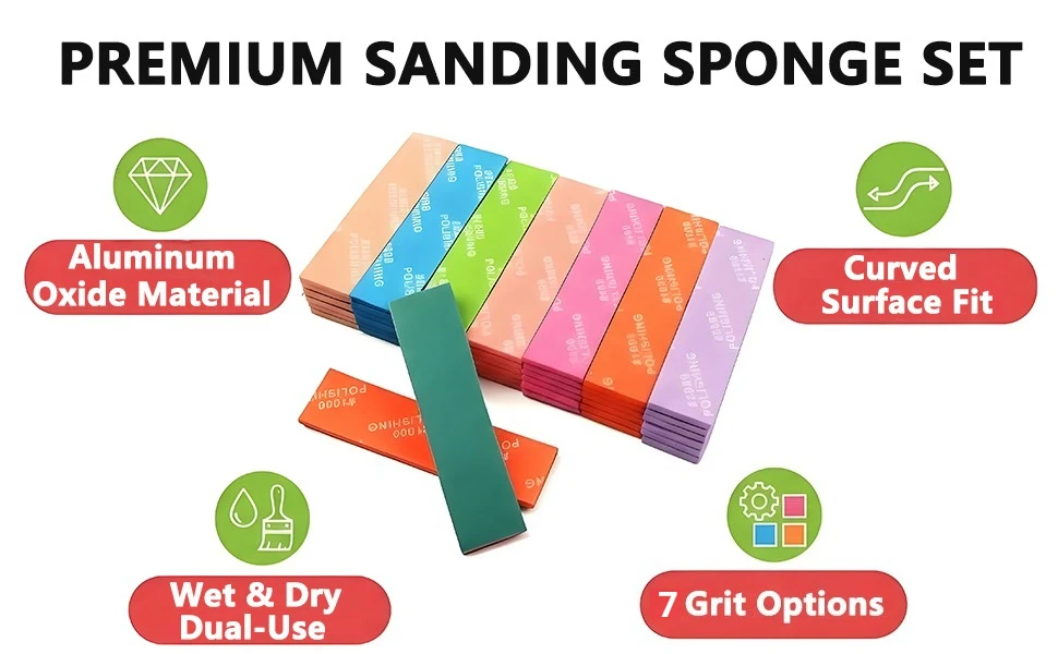 18Pcs Wet Dry Sponge Sanding Block Set 400/600/800 Grit Model Polishing Sanding Sticks Flexible Foam Sandpaper Blocks For Curved