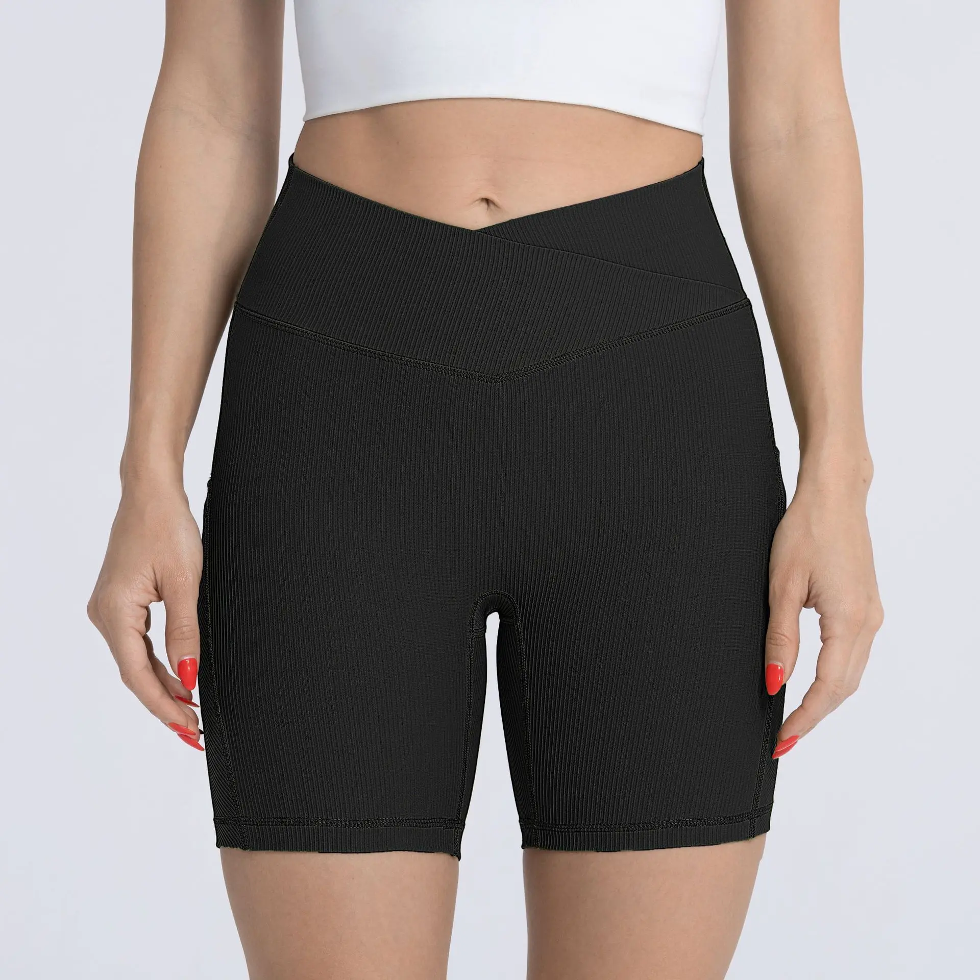 Crossover Workout Gym Shorts Women Yoga Shorts Women Fitness Leggings Scrunch Butt Booty Shorts Seamless Short High Waist Shorts