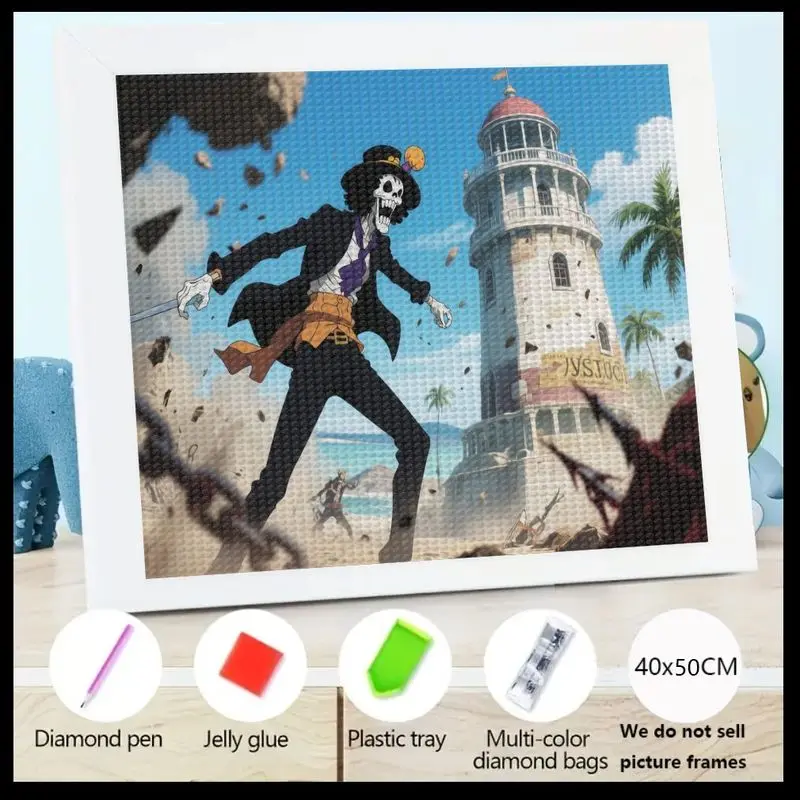 

1PC 5D Full Drill Diamond Painting Kit, DIY Anime One Piece Brook Skeleton Musician Dynamic Action Scene Art, Lighthouse Beach B