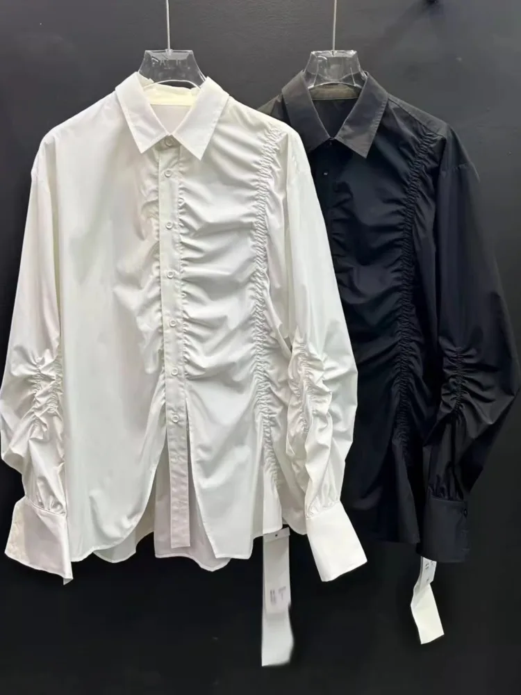 WHTREND المتخصصة تصميم شخصية مطوي المرقعة قميص أبيض مع نفخة الأكمام فضفاضة قمة الموضة 2025 الخريف WH1693 #5