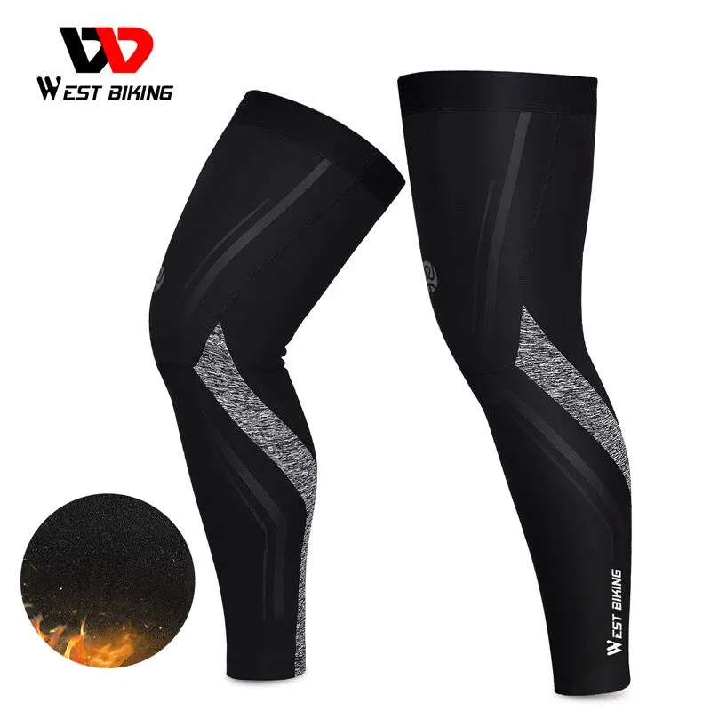 WEST BIKING Warm Leg Sleeves Running Fitness Sports Gear Autumn Winter Plus Velvet Legwarmers MTB Road Bicycle Thermal Leggings