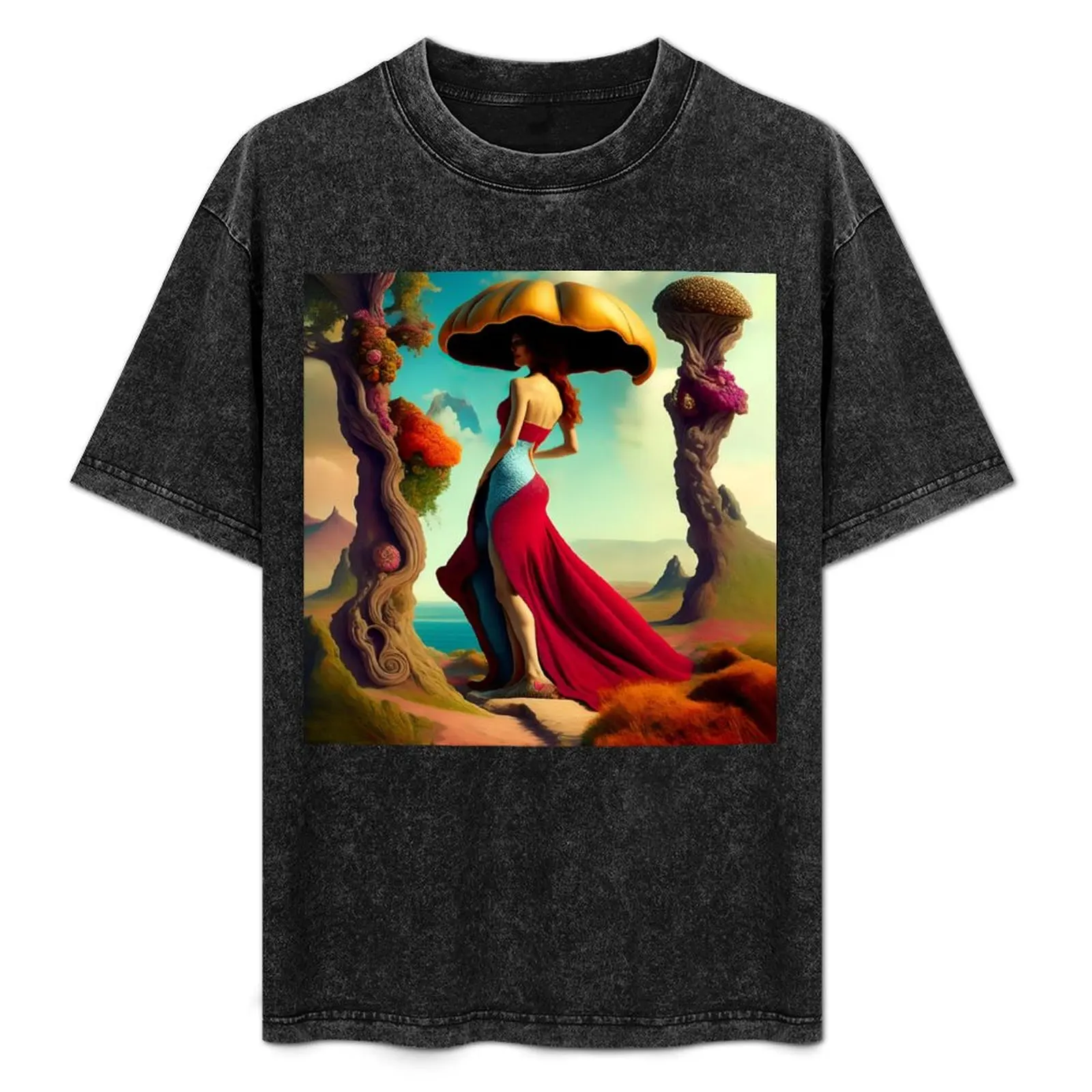 

elegant woman in a mushroom hat T-Shirt Work Outdoor Short Sleeve Tee