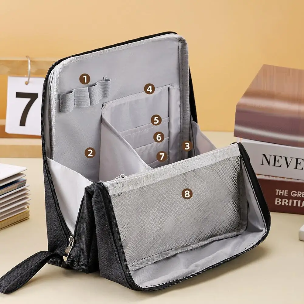 

Minimalist Large Capacity Pencil Case Multi-layer Oxford Cloth Pen Bag Standable Simple Stationery Bag Student