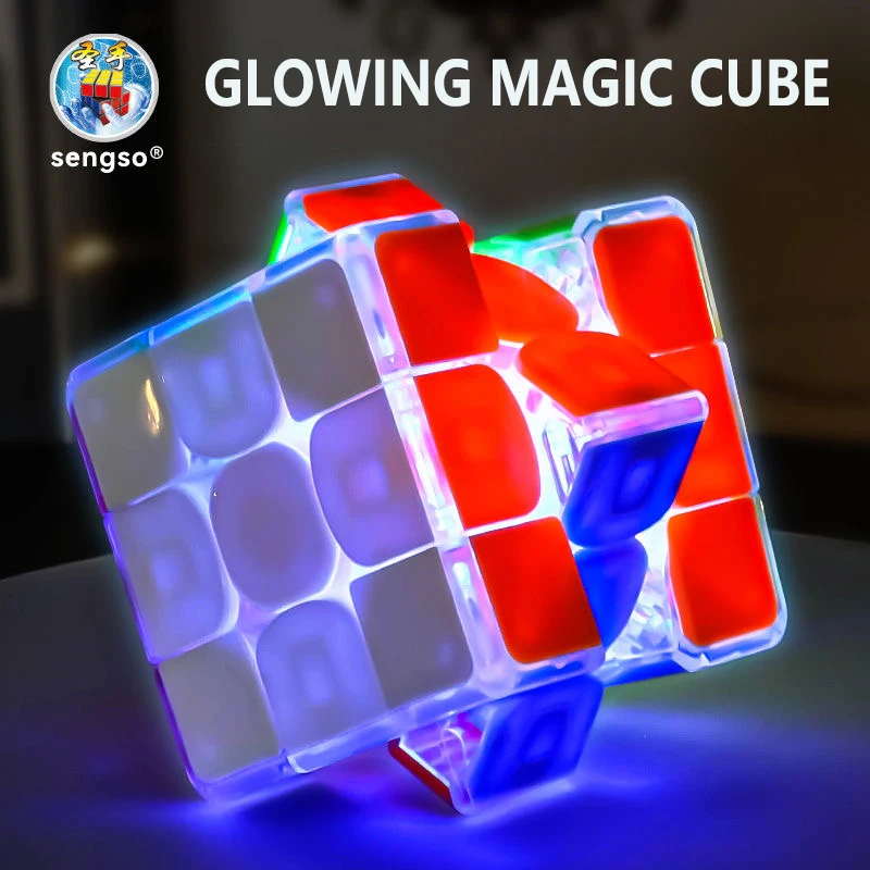 Sengso Light Up Cube 3x3 مكعب سرعة مغناطيسي بدون ملصقات، مكعب LED قابل لإعادة الشحن، ضوء نابض بالحياة للأطفال وهدية عيد ميلاد إبداعية