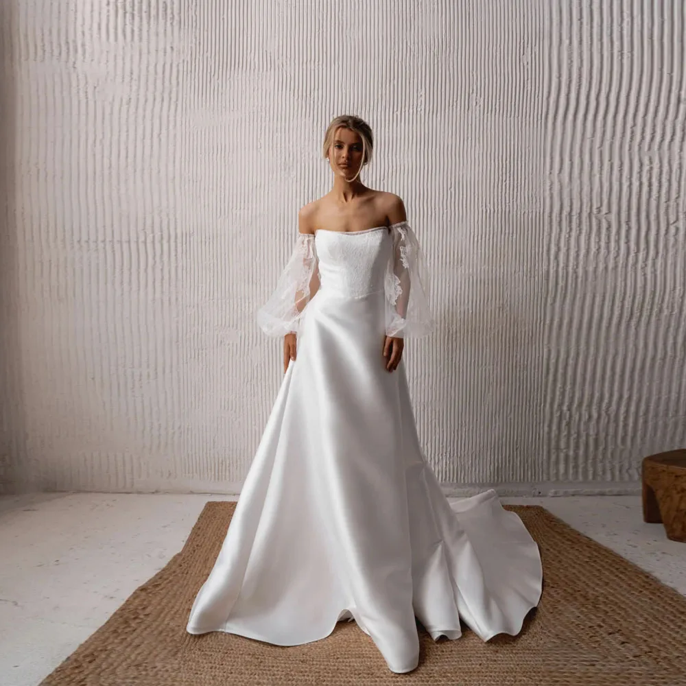 Customized Off The Shoulder Women Evening Dresses Simple Style  A-Line Bride Gown Vestidos De Noite Exclusivamente Para Mulheres