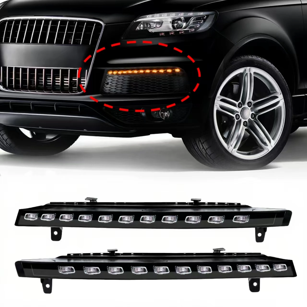 

Для Audi Q7 2010 2012 2013 2014 2015 светодиодные указатели поворота дневные ходовые огни переднего бампера дневного света 4L0953041E 4L0953042E