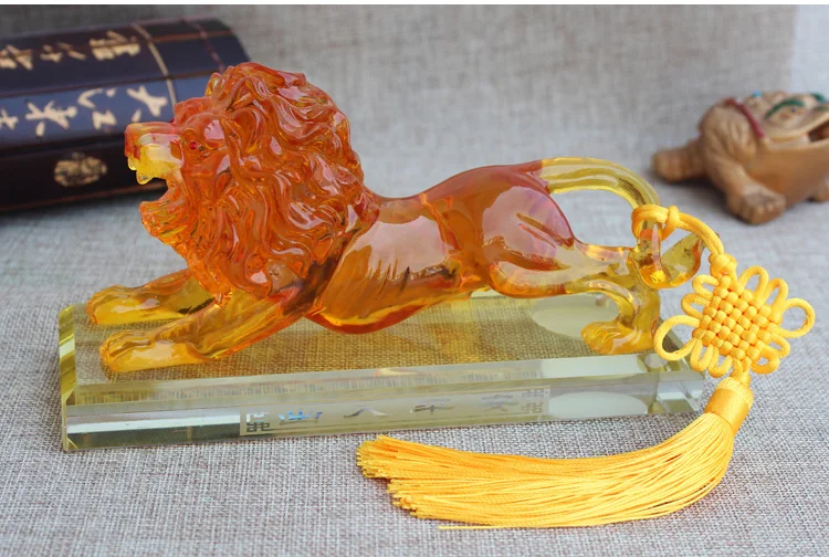 20CM  LARGE # office home CAR SHOP efficacious FENG SHUI Talisman Protection Money Drawing 3D crystal Lion Sculpture ART statue