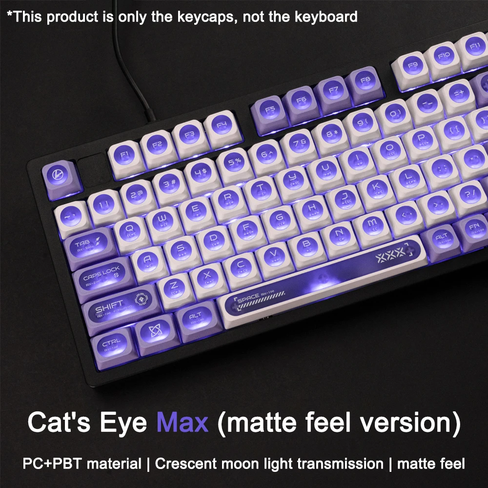 Capuchons de clavier œil de chat Max, croissant de lune, personnalité translucide, PC conviviale ré, Bergame, aucun profil, axe magnétique, 256