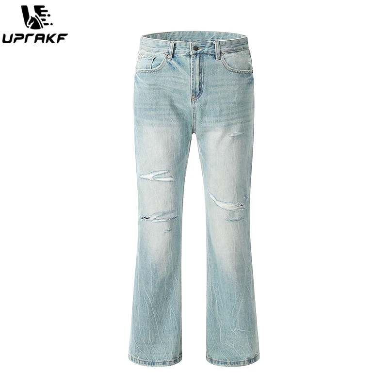 

UPRAKF Ripped Jeans Pocket Blue Streetwear Denim Pants Casual Fashion Trousers Fit Summer Pantalones