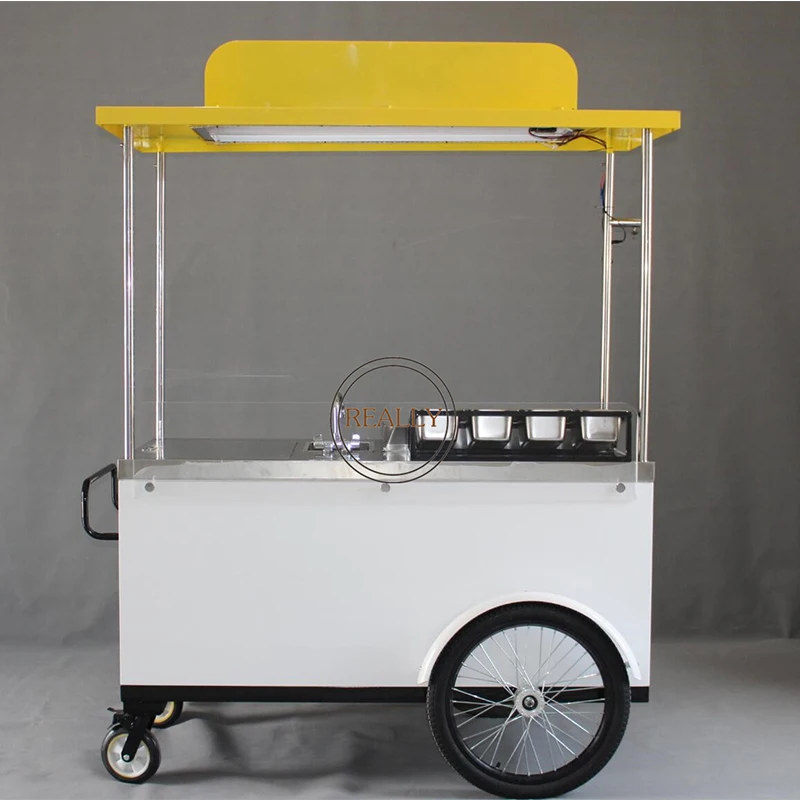 Hand Push Mobile Snack Vending Cart Hot Dog Delivery Tricycle Freezer Bike for Sale