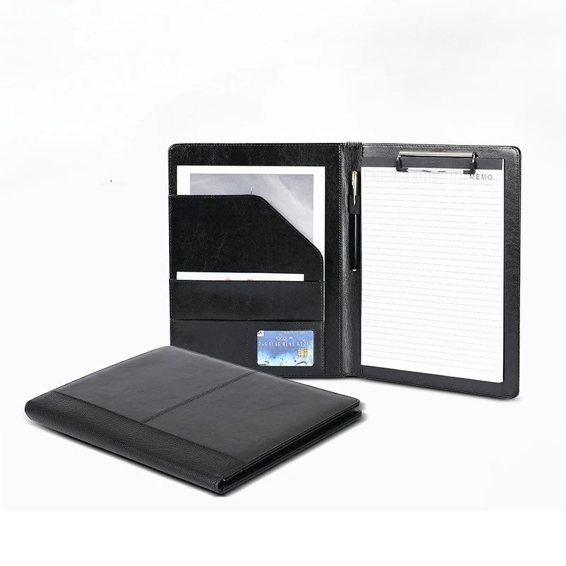 A4 Leather Folder for Document Executive Portfolio Folder Business Man Organizer Black Suitcase Holder for Office Supplier