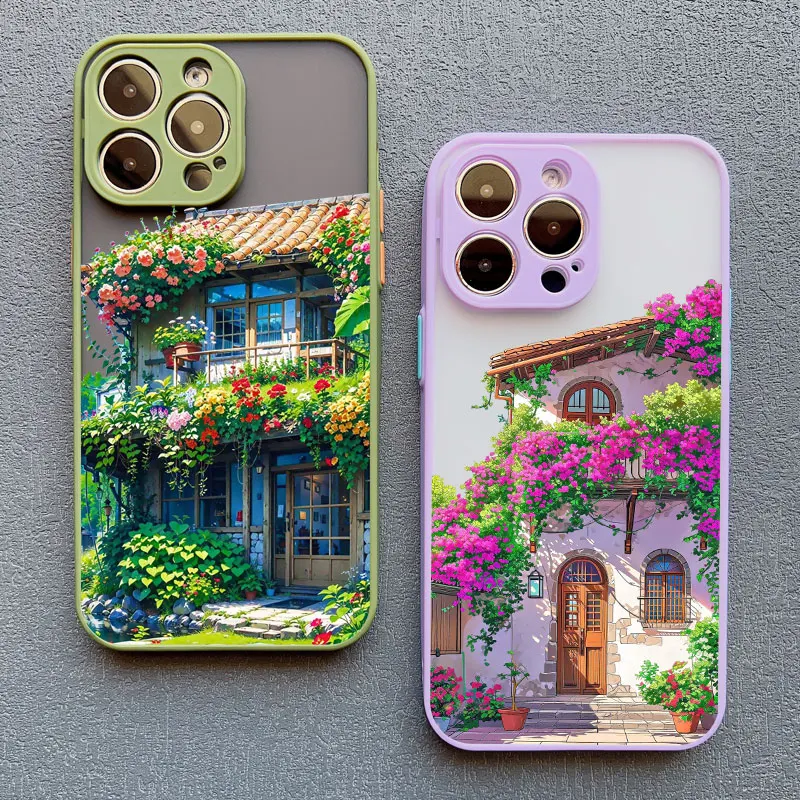 Vintage Garden House Phone Case For iPhone 17 11 13 12 Mini Pro Max 16 15 14 Plus Pro Max XR XS X Shockproof Back Cover Fundas