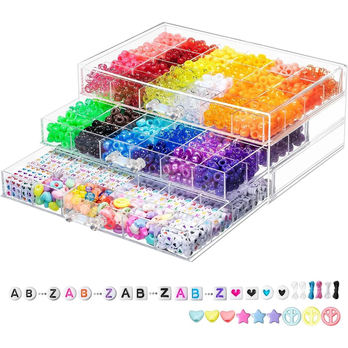 

2750PCS Little Pony Bead Belt 3 Layers Stackable Drawer Box 48 Colors Beads Used for Bracelet Friendship Jewelry Making