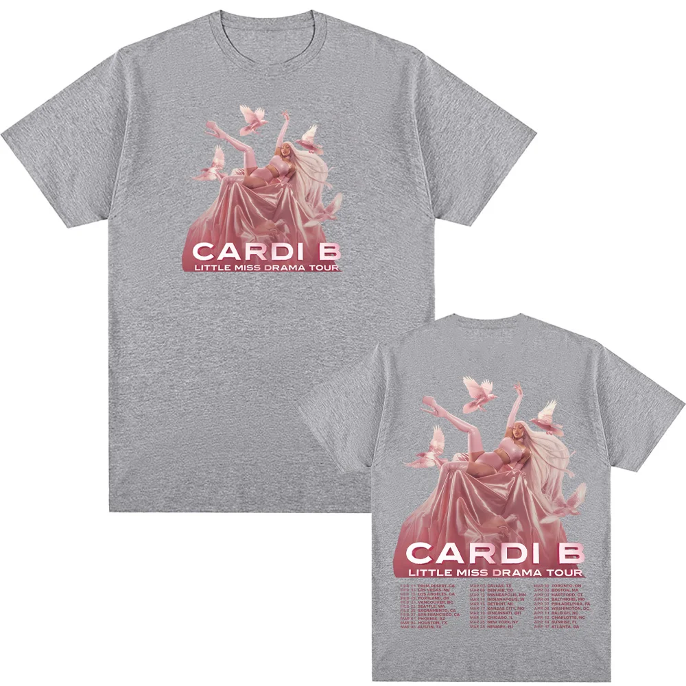 تي شيرت Cardi B LITTLE MISS DRAMA TOUR تي شيرت 2026new نمط رقبة مستديرة صيفي 100% قطن عالي الجودة تي شيرت أنيق للمغني بنفس النمط