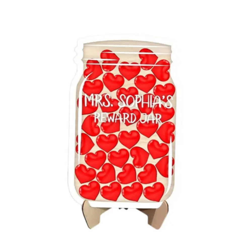 Wooden Positive Behavior Rewards Jar Cartoon Individuation Kids Star Reward Jars Heart with Bracket