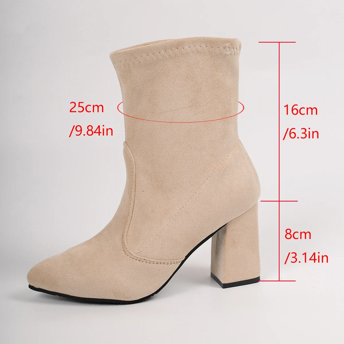 Herbst/Winter Damen-Stiefeletten mit dicken Absätzen und spitzer Spitze aus Wildleder. Modische rutschfeste Outdoor-Stiefel im europäischen und amerikanischen Stil – Detail 30