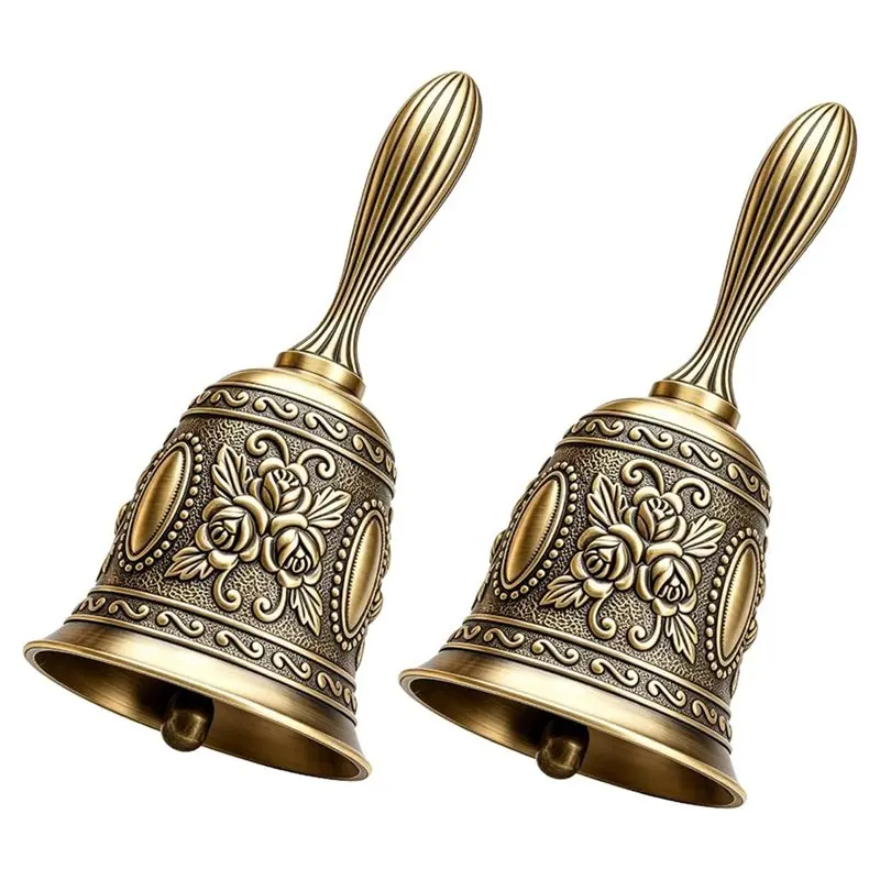 2PCS Vintage Hand Bell,Dinner Bell,Embossed Metal Call Bell,Retro Decorative Bells For Home Kitchen Table Service Bell