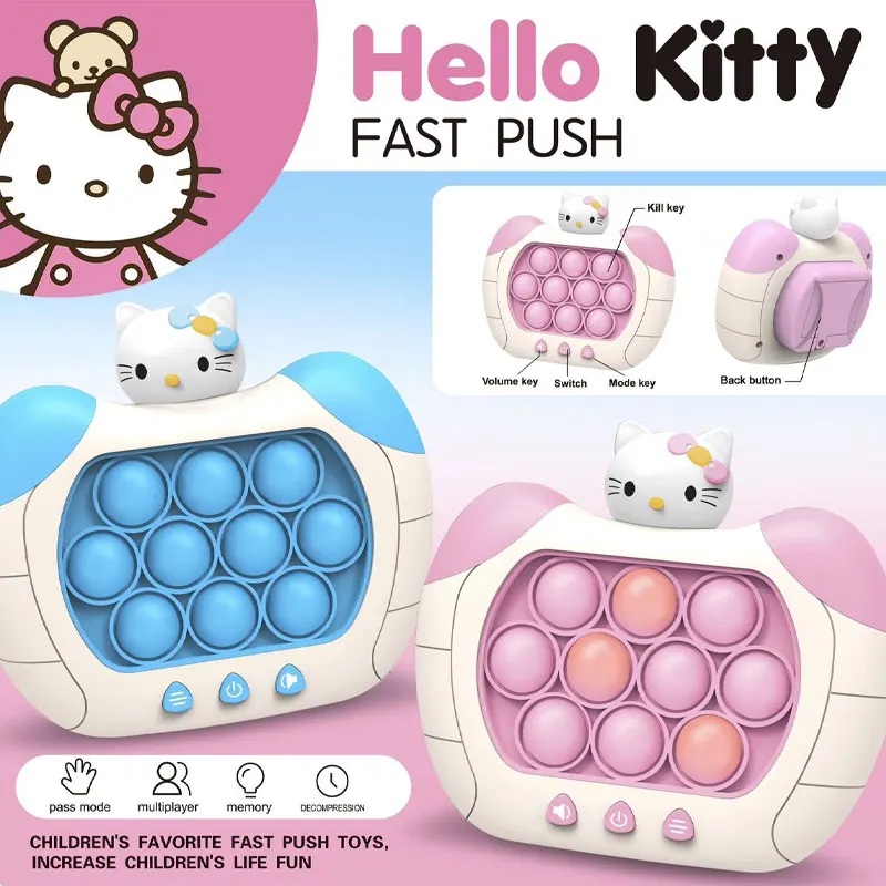 Sanrio HelloKitty Pop Quick Push Bubbles Game Machine Kids Cartoon Fun Whac-A-Mole Squeezing Toy Anti Stress Sensory Bubble Gift