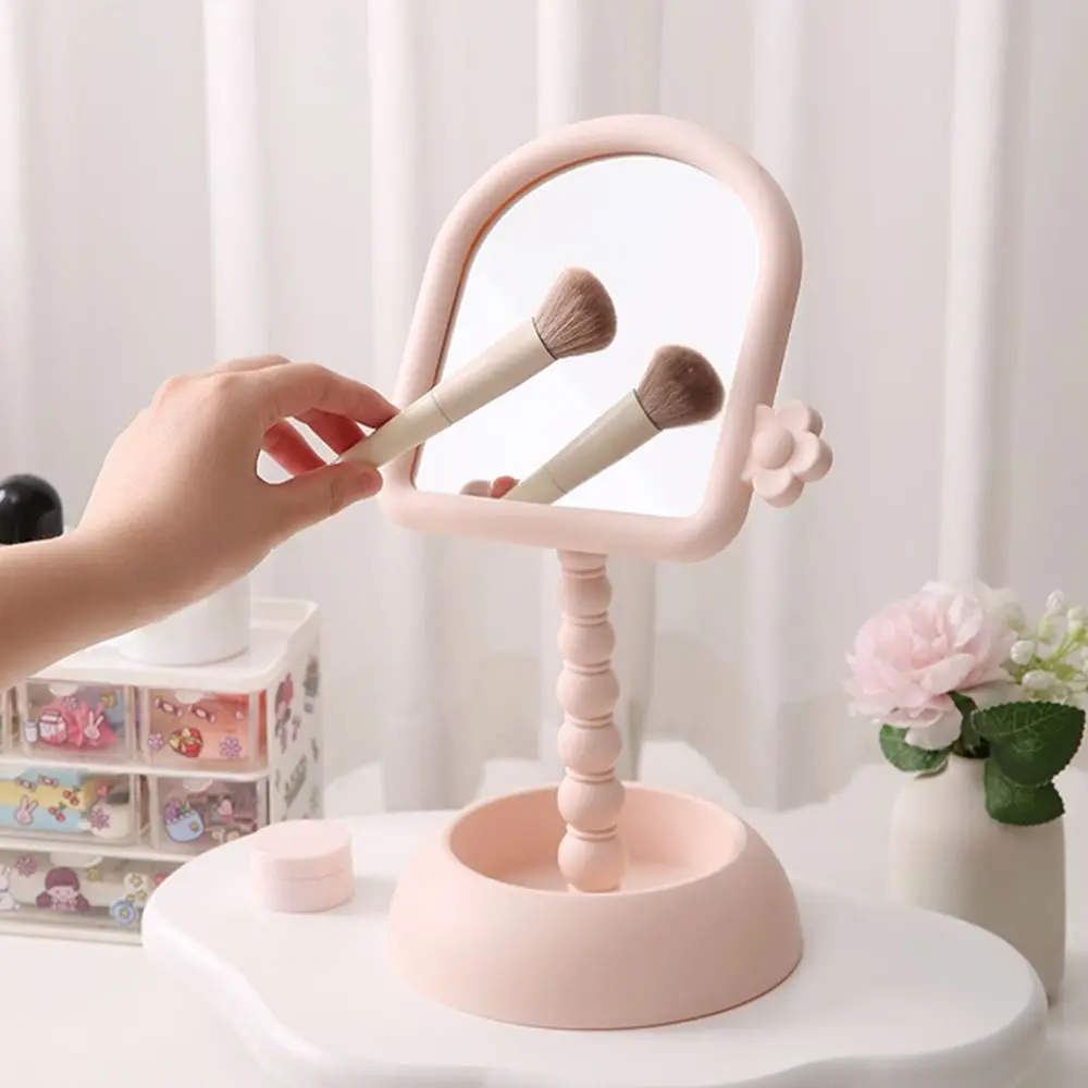 Pflaumenblüten-Desktop-Schminkspiegel mit Organizer, mädchenhafter Herz-Schminkspiegel, leicht, abnehmbar