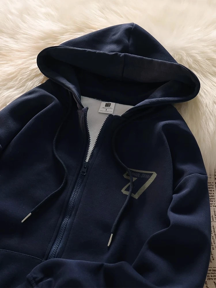 

Худи на молнии, весна-осень, хлопок, длинный рукав, свободный крой, модная уличная одежда, повседневный комфортный топ