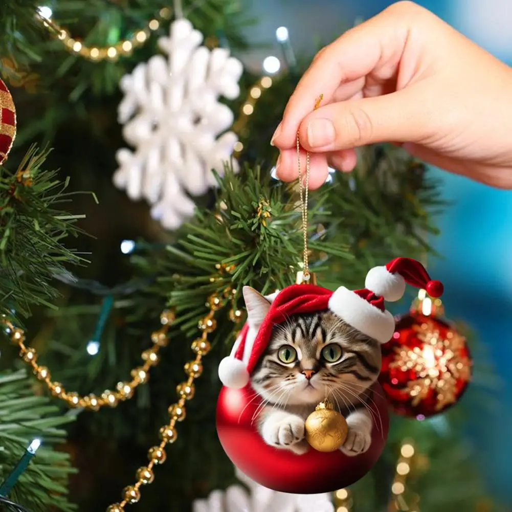 Cat Christmas Tree Ornament Super Cute 10 Style Cat Car Ornament Acrylic Christmas Hat Holiday Gift Home Decoration