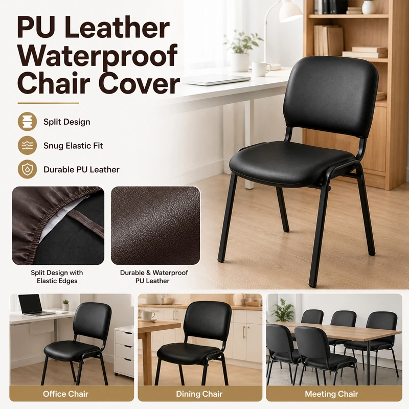 Waterproof PU Leather Chair Cover Stretch Removable Office Conference Dining Chair Slipcover Furniture Protective Seat Cover