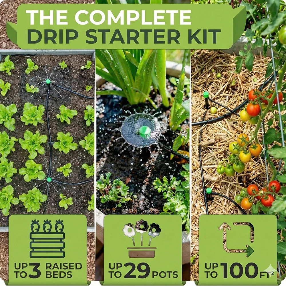 Adjustable Premium Complete Drip Irrigation System for Garden with Drip Emitters 5/16