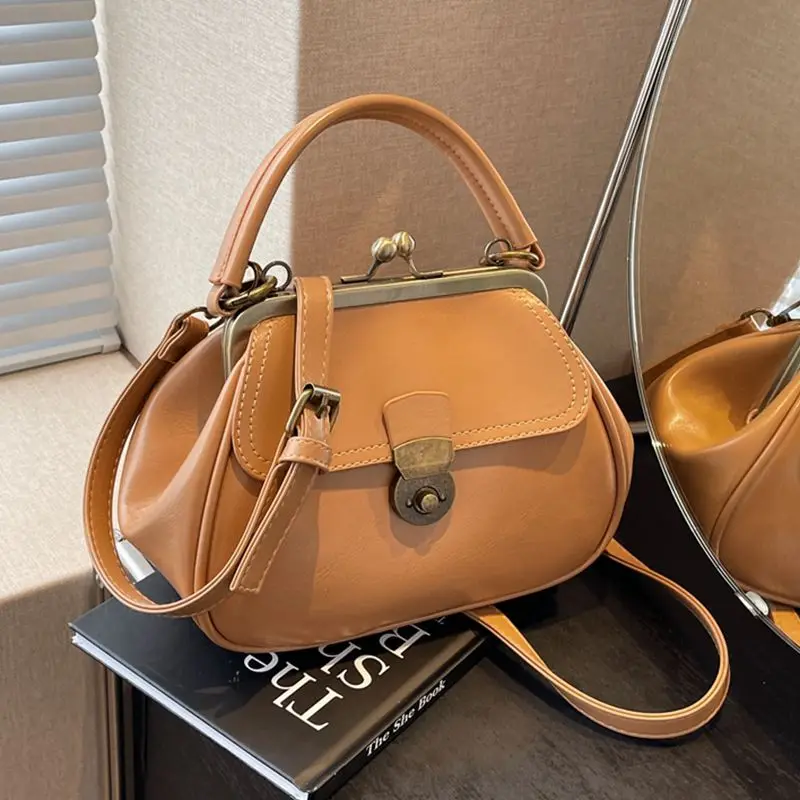 

JIAERDI Solid Color Metal Clip Handbag Women Leather Stitching Large Capacity Shoulder Bag Women High End Fashion Crossbody Bags