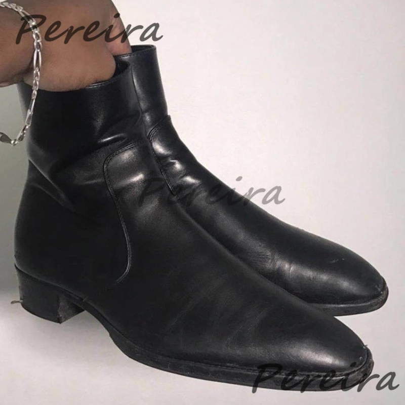 Retro Pointed Toe Men's Ankle Boots Street Style Fashion Side Zipper Motorcycle Boots Autumn Outdoor Comfortable Male Shoes