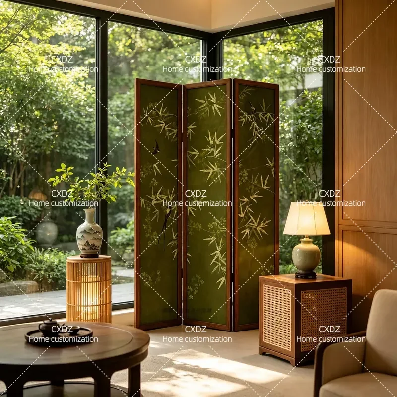 French Retro Flower and Bird Screen Solid Wood Mobile Home Living Room Entrance Tea Room Partition Blocking Decorative