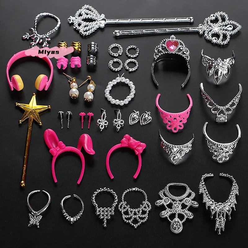 

20Pcs Universal Dollhouse Fashion Jewelry Set with Earrings Bracelets And Crown for 1/6 Scale Dolls Girls' DIY Decoration Toy
