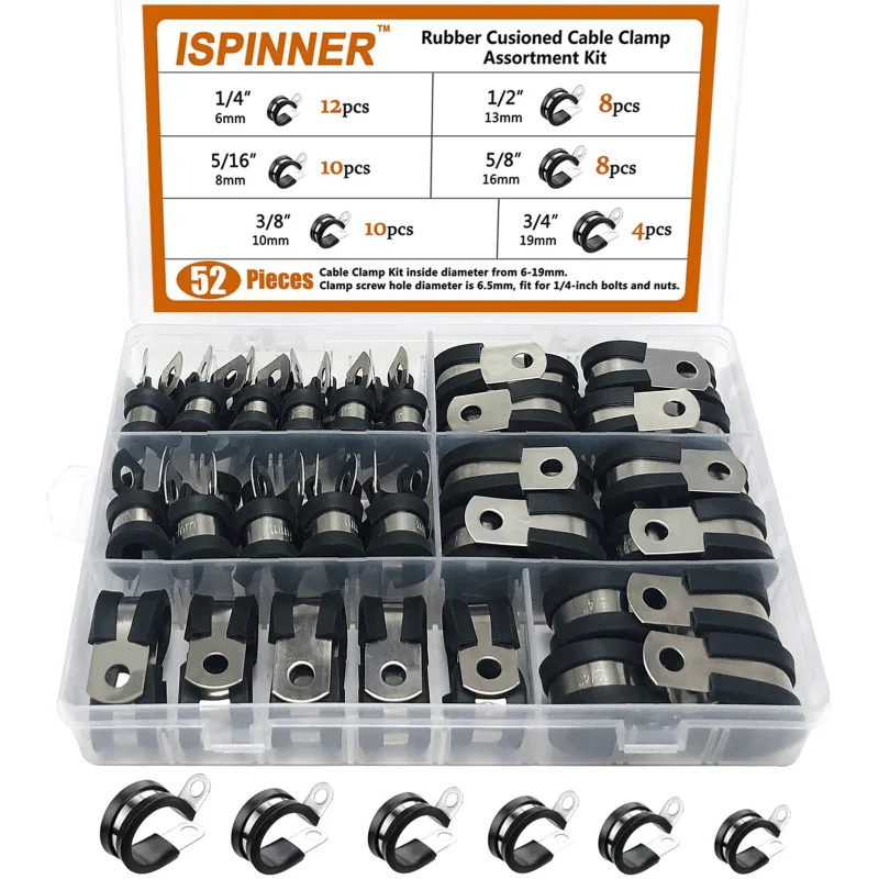 52pcs High Quality 304 Stainless Steel Wire Pipe Clamps Insulated Cable Clips Organizer for Secure Cable Management