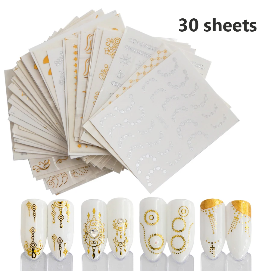 Nail Art Wassertransfer-Abziehbilder-Set, Gold-Silber-Nagelaufkleber, gemischte Schmetterlingsblumen, Design, DIY, Maniküre, Charms, Dekor – Detail 8