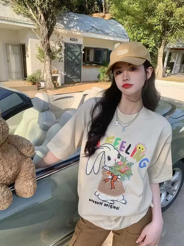 

23 Новая белая футболка Sle ort Sve для женщин, летняя повседневная круглая футболка из хлопка в стиле пэчворк 00% средней длины