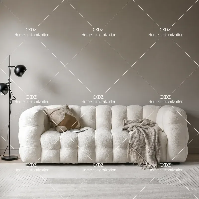 Nordic Modern Retro Simple Lamb Wool Living Room Single Double Three Seater Small Apartment Module Cloud Fabric Sofa