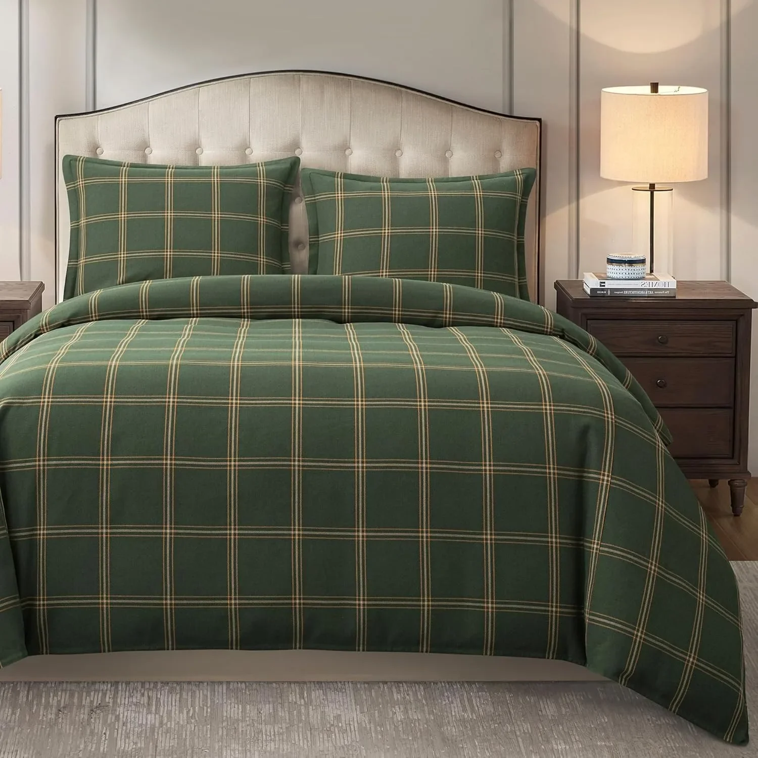 3 Piece Super King Duvet Cover Set, Hunter Green Plaid Bedding Set,  Modern Rustic Bed Set, 1 Comforter Cover and 2 Pillow Shams