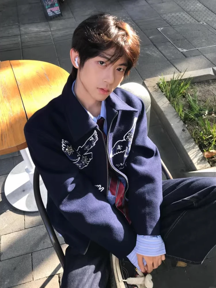 

Мужская шерстяная куртка в стиле ретро в американском стиле с воротником или хлопковой вставкой, осенне-зимняя верхняя одежда Cleanfit, пальто