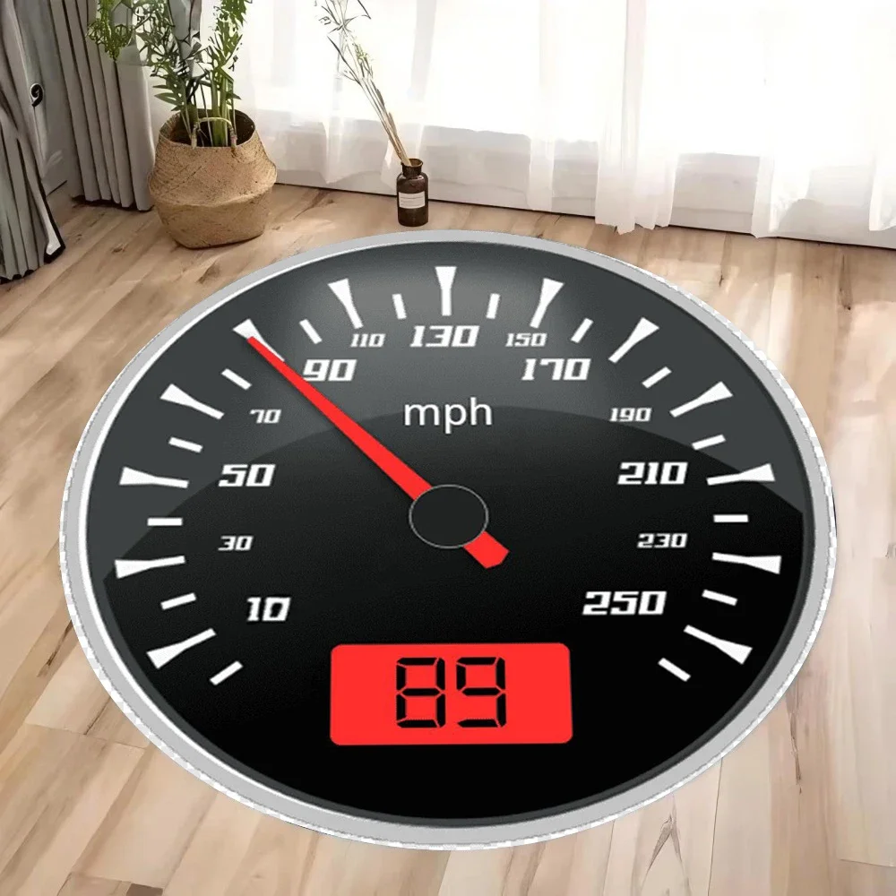 Car-Inspired Gauge Design Round Rug – Circular Printed Non-Slip Floor Mat for Bedroom or Living Room, Hand-Washable Unique Gift