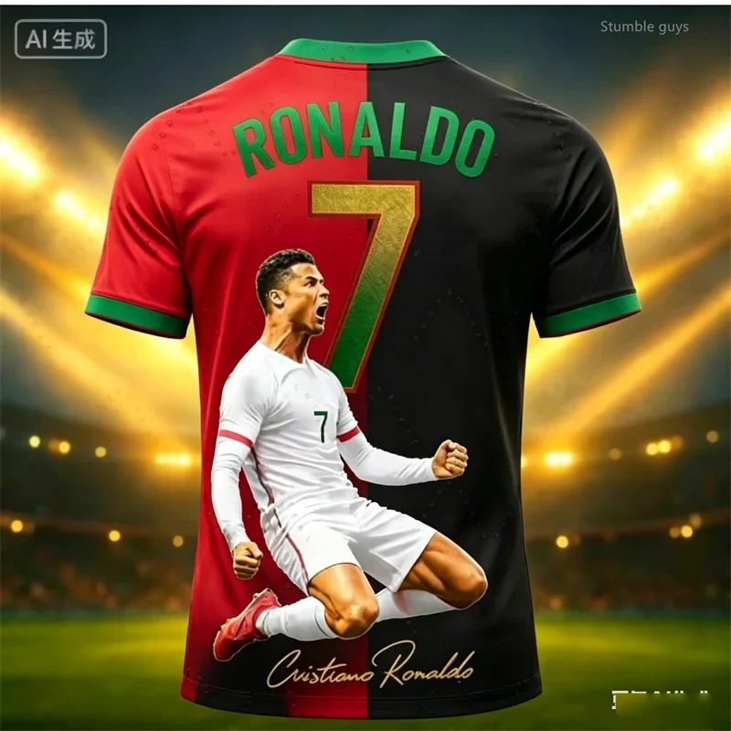 Men Summer Oversized Ronaldo 7 Football Jersey T-shirt Short Sleeve Fashion Outdoor Training Wear Tops Kids Clothes