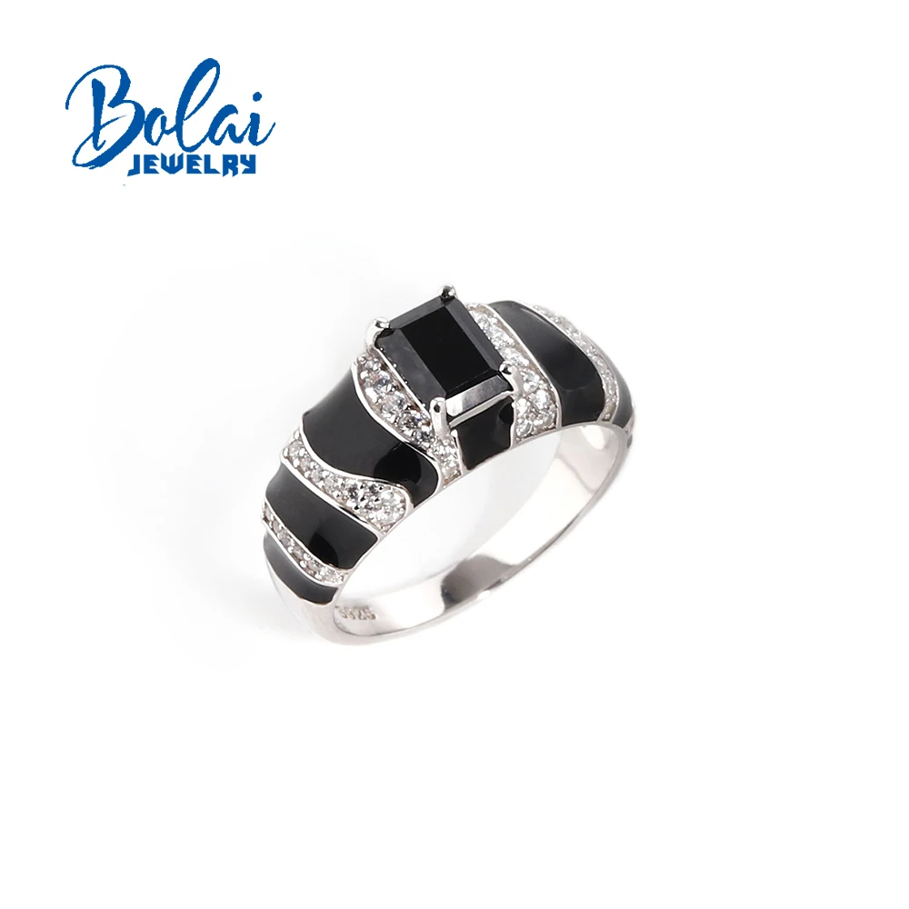 

Elegant 925 sterling silver natural Black Spinel octagonal5*7mm gemstones ring fine jewelry for mom's Festive and birthdays gift