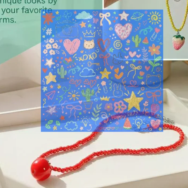 Candy Color Heart Pendant Blue Green Glass Beaded Contrast Design Necklace Girl Summer Fashion Female Jewelry Accessories