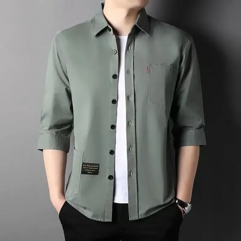 Man Shirt Cargo Plain Half Sleeve Shirts For Men Cheap Things With Korean Style Sleeves Elegant Brand Sale Trend Regular Hot