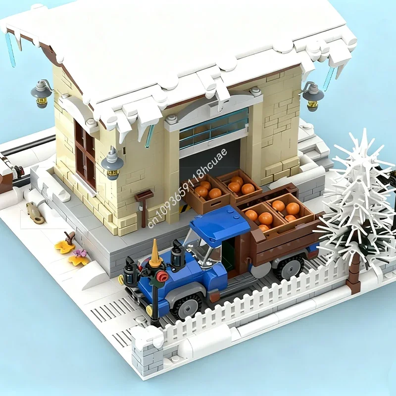 1573pcs MOC Winter Dorp Spoorwegmagazijn Model Bouwstenen Architectuur Creatieve Kinderen Onderwijs Speelgoed Kerstcadeaus