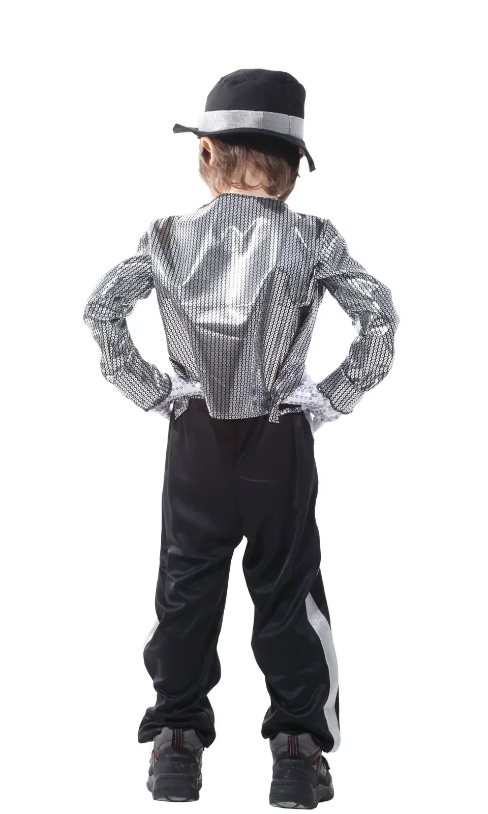 70er 80er Jahre Kinder Vintage Superstar Cosplay Outfit Paillettenjacke Gestreifte Hose Perücke Hut Handschuhe Bühnenshow Kostüm 12 Jahre – Detail 2