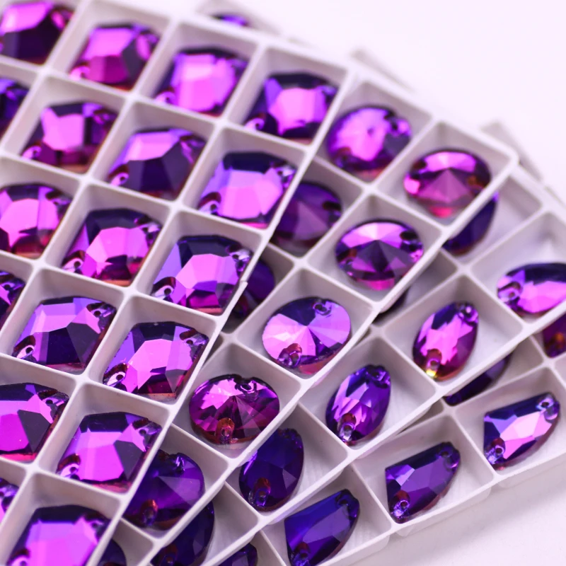 New Silk Purple Drop Rivoli AX Cosmic Glass Crystal Strass Sew On Rhinestones Flatback Stone Beads For DIY Clothing