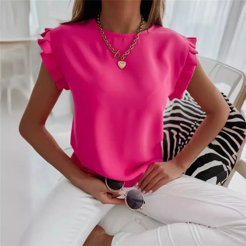 

Summer Short Sleeved Women White Shirts O-Neck Pleated Pullover Top Blusas Femme Casual Short Shirt for Womens Short Shirt 2024