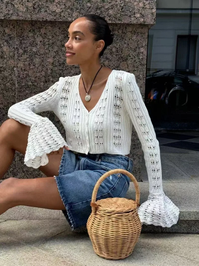 Women's Summer Knit V-Neck Cardigan Top