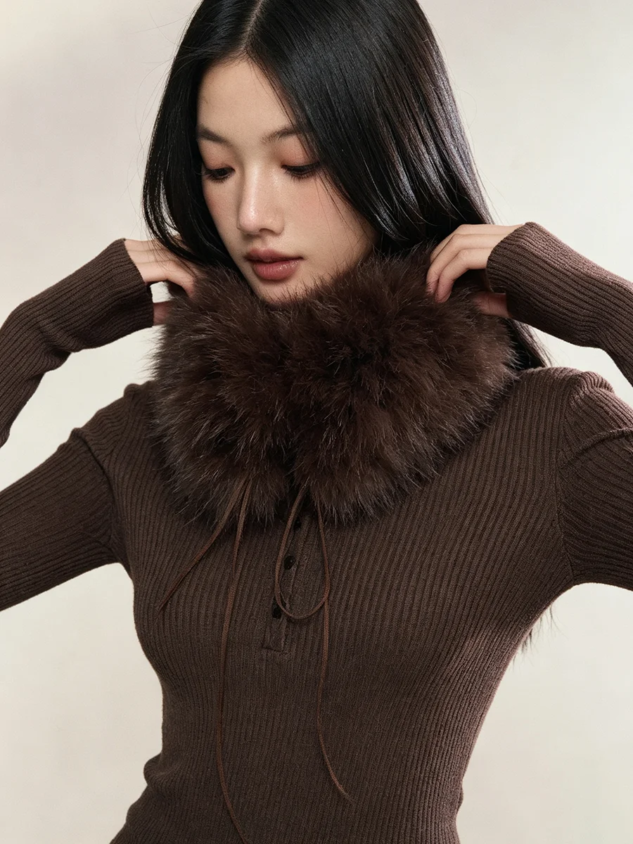 LIMO Women Faux Fur Neck Warmer Winter Fluffy Furry Drawstring Collar Scarf Elegant Soft Plush Neck Wrap Fashion Warm