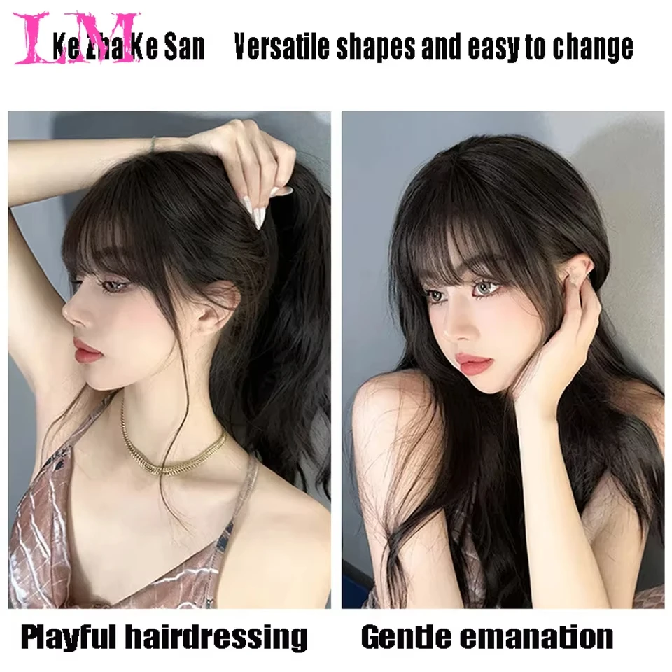 LM Synthetic Bangs Middle Part Topper Hairpiece with Bangs Clip-In Bangs Extension Natural Invisible Clourse Hairpiece for Women