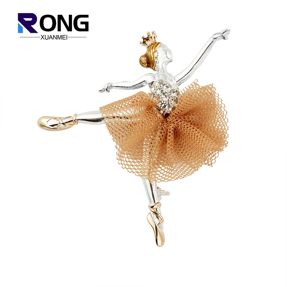 RONGXUANMEI Elegant Ballet Dance Girl Brooches For Women Fashion Slap-up Rhinestone Corsage Fixed Clothing Accessories Lapel Pin